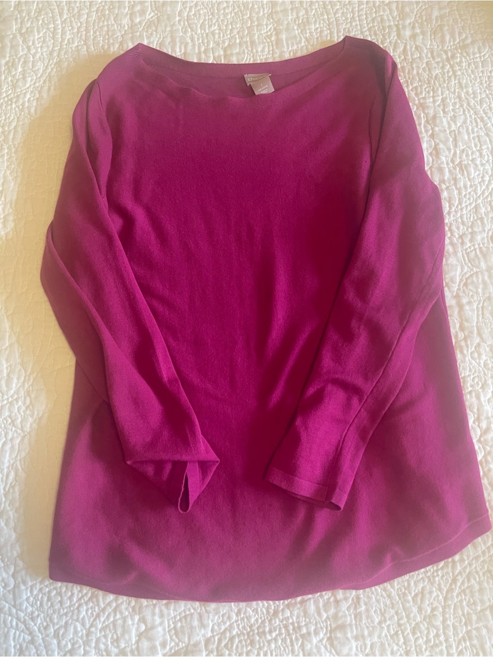 Chico's Deep Pink Boatneck Long-Sleeve Top